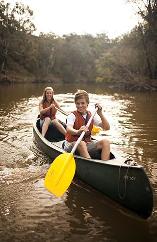 Kayaking along a river