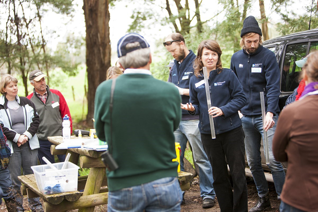 Community involvement in demonstration of Electrofishing and testing water quality in Lang Lang River.